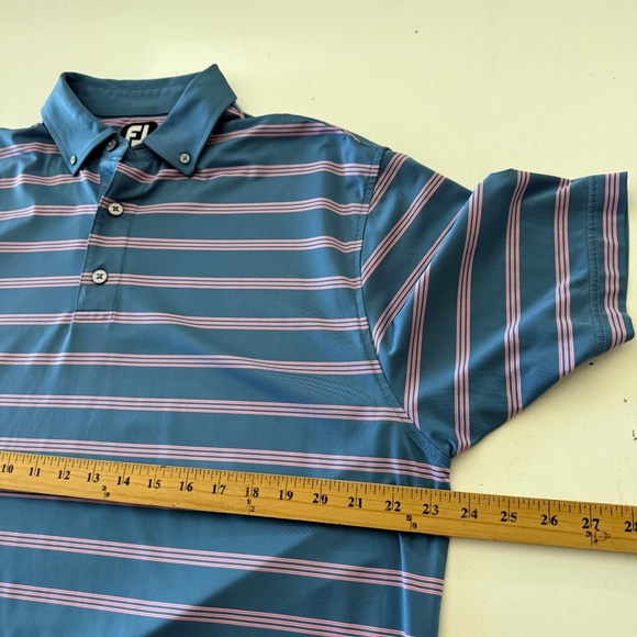 FootJoy Light Blue Pink Striped Performance Button Down Golf Polo Mens LARGE - Picture 5 of 7